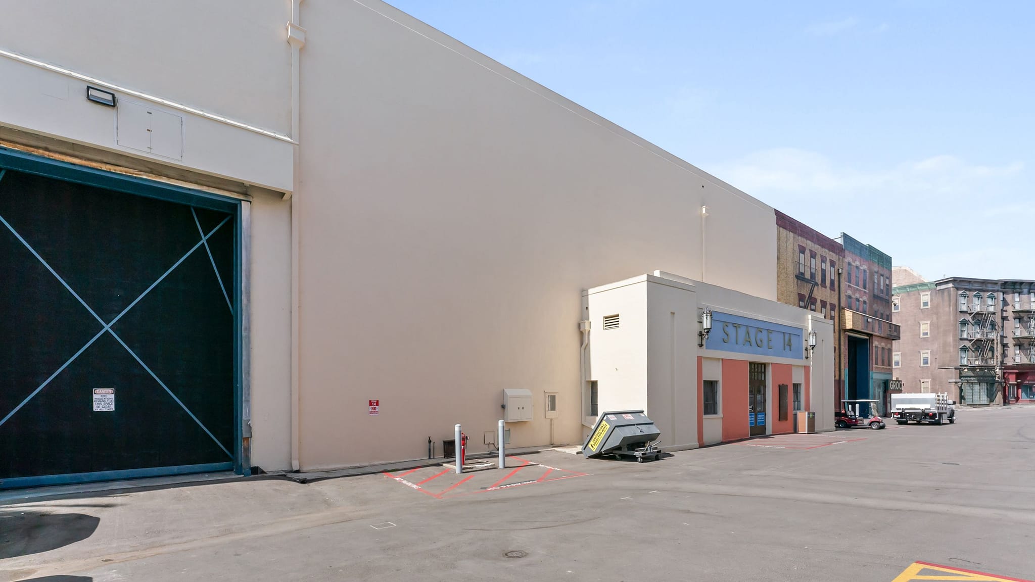 Film studio lot with Stage 14 and urban set.